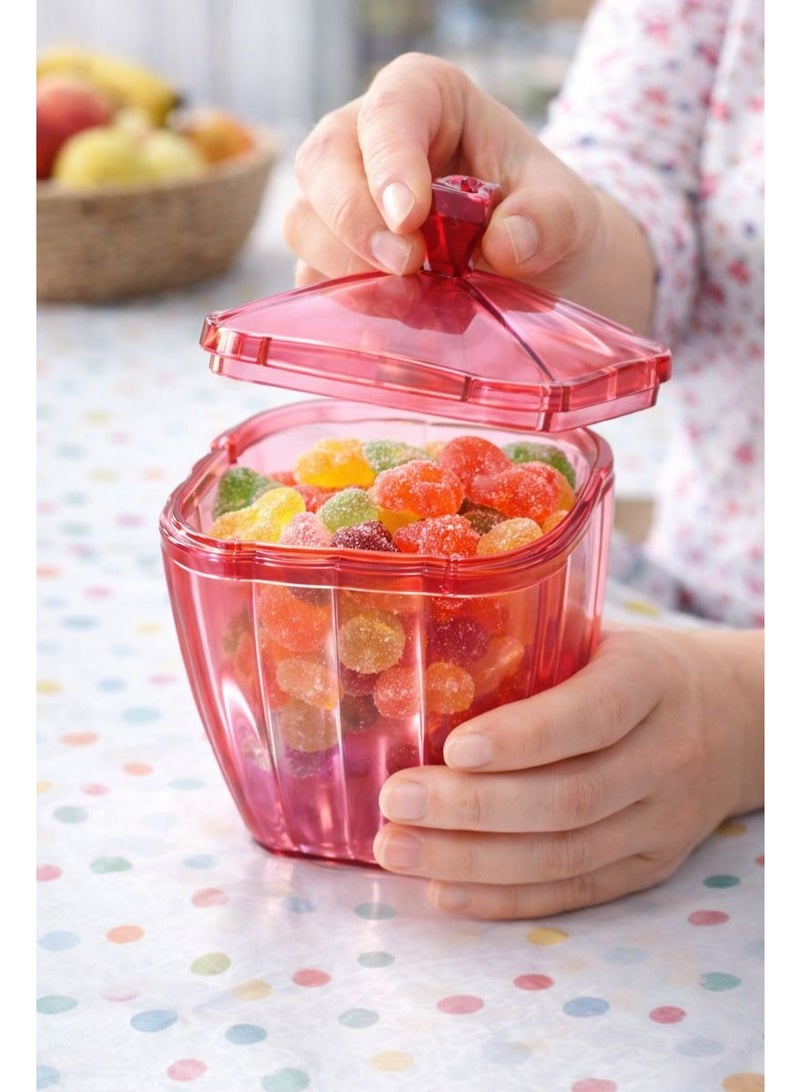 Acrylic Crystal-Look Sugar Bowl & Candy Jar - Multipurpose Serving Container with Lid & Diamond Knob for Sweets, Nuts & Spices - Ruby Red - Image 2